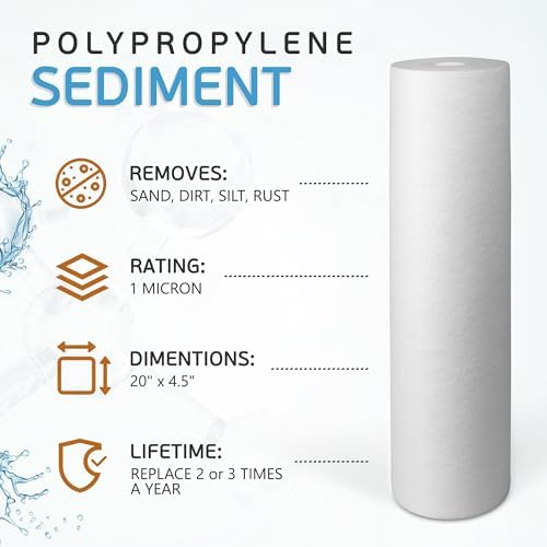 Ronaqua 20" x 4.5" Big Sediment Replacement Water Filter Cartridge, 1 Micron, NSF Certified, for Whole House, Compatible with 155358-43, 2PP20BB1M, AP810-2, FPMB-BB5-20, P5-20BB, SDC-45-2005, 4 Pack - Image 2