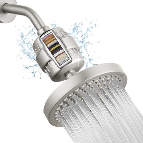 High Pressure Filtered Shower Head Set, 6’’ Rain Shower Filter for Hard Water, Universal Round Showerhead 20 Stage Filtration Removes Impurities for Rejuvenated Skin by Eolax, Brushed Nickel by Eolax