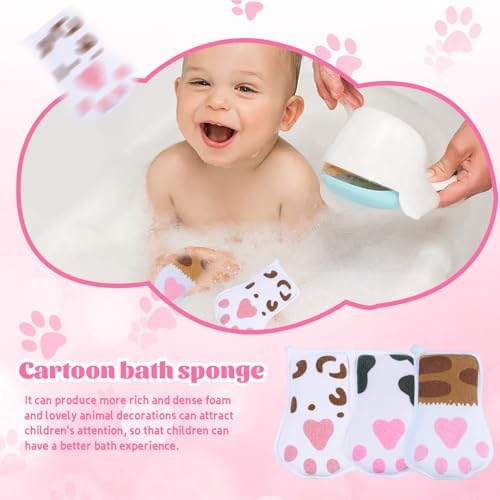 Baby and Kids Bath loofah Sponge, Easy Grip Cute Cat Paw Design Kids Body Exfoliating Body Scrubber Loofah Sponge,Bath Sponge Set Designed for Toddler, Women, Boys, and Girls (3 Pack) - Image 5