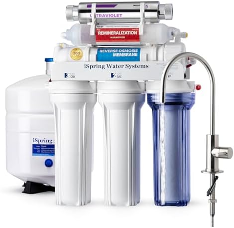 iSpring RCC2AK-UV, Upgraded 200 GPD, UV pH+ Reverse Osmosis System, 7-Stage RO Water Filtration System with Alkaline and UV Filter, Patented Top-Mounted Faucet Design for Easy DIY Installation by iSpring