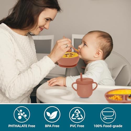 100% Silicone Baby Feeding Set, 9 Pcs: Bib, Divided Plate, Bowl, Sippy Cup, Spoons & Forks (Carrot) - Image 4