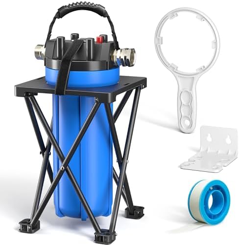 4-Layer RV Water Filter with Stand and 7,000 Gallons Capacity, 3/4" GHT Metal Threads Inline Water Filter, Removes Sediments, Chlorine, PFAS, PFOS, VOCs, Heavy Metals, Bad Taste, Odor by Hansing