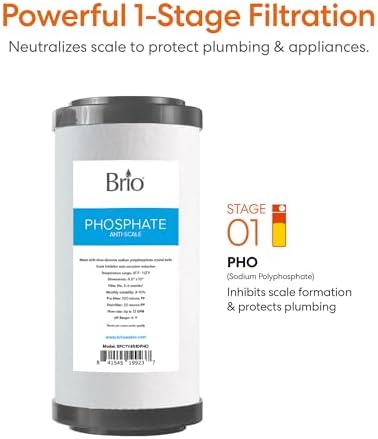 Brio Whole House Water Filter System w/Gauge & Fast-Flow Phosphate Anti-Scale Filter (5 Micron) 4.5" x 10" | Improves Taste & Protects Home Appliances | 720 GPH | 50,000 Gallons or 6 Months - Image 4