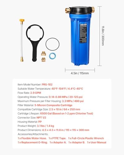 VEVOR RV Water Filter, 2.5 x 10 in Water Filter System for Campers, Remove Sediments, Chlorine, Bad Tastes, Odors, and Most Contaminants, RV Filter for RVs, Boats, Vans - Image 7