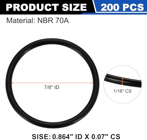 uxcell 200Pcs AS-020 NBR 70A O-Rings 7/8"ID x 1/16"CS/0.864"ID x 0.07"CS - Image 2