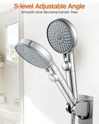 RV Shower Head with Hose, High Pressure Handheld RV Shower Head Replacement with On Off Switch,5 Modes,Power Jet, Camper Showerhead for RV, Travel Trailer, Motorhome,Boat,Silver - Image 6