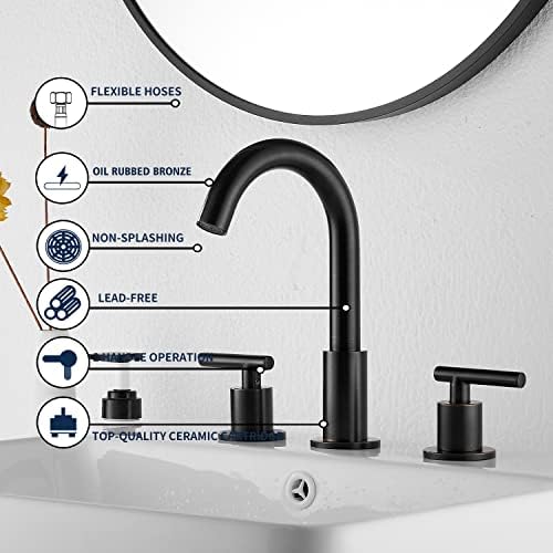 Oil Rubbed Bronze Bathroom Faucet 2-Handles 3 Holes 360 Swivel Spout Widespread Bathroom Sink Faucet with Pop Up Drain - Image 4