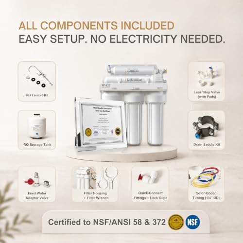5-Stage Reverse Osmosis System, Under Sink RO Water Filter, WQA Gold Seal Certified to NSF/ANSI 58 & 372, Lead-Free Faucet, Tank, Leak Detector - Image 5