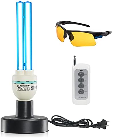 COOSPIDER 36Watts UV Sanitizer Lamp with Remote Control Powerful UVC Light with E26 Base for Basement/Bedroom/Kitchen/Office/Storehouse/Car, 3-Gear Timer 110V Ozone Free by Coospider