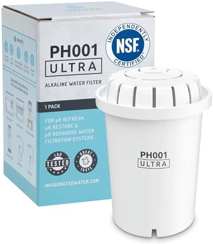 Invigorated Water PH001 Ultra Alkaline Water Filter – Replacement Water Filters for Pitchers – pH Water Filter Cartridge – For Alkaline Water Filter Pitcher, 96 Gallon Capacity (1-Pack White) by InvigoratedWater