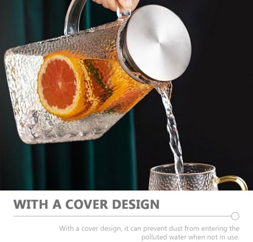 1.2l Glass Water Pitcher with Lid, Hammer Pattern Serving Jug - Image 3