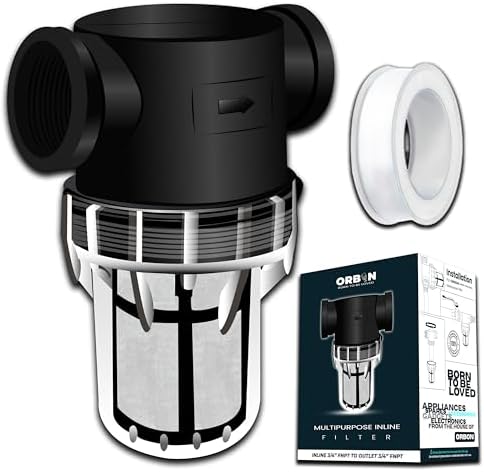 Inline Water Filter – 3/4" FNPT to FNPT, Fine Mesh Sediment Filter for Whole House, Under Sink, Shower, Washing Machine, Garden Hose, Well Water, Tap – Reusable Pre-Filter & Water Strainer by ORBON