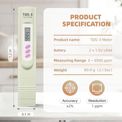 TDS Meter Digital Water Tester for Drinking Water, 3 in 1 TDS,EC,Temperature Meter,Portable Water Testing Kits for Hydroponics Aquarium and RO System - Image 2