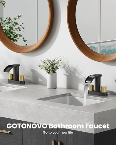 gotonovo 4’’ Centerset Bathroom Sink Faucet Waterfall Black&Brushed Gold - Image 2