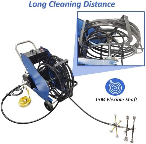 Oil Fume Duct Pipeline Cleaning Machine 220V Industrial Oil Stains Remover Dust Removal for Fume Exhaust 3.94-31.5 inch Pipe Diameter with 6pc Cleaner Brushes and 49.21 ft Flexible Shaft - Image 5