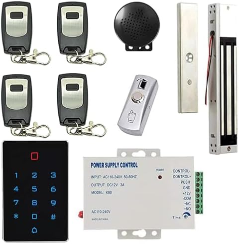 MENGQI-CONTROL Weatherproof Keypad 600lbs Magnetic Lock(Waterproof) 4 Remote Access Control Kit 110-240V Power Supply Unit Push to Exit Button Buzzer Sounder for Visitor in by MENGQI-CONTROL