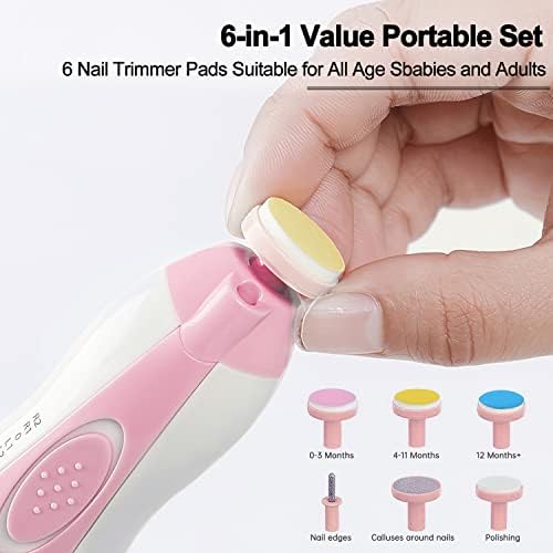 Baby Nail Trimmer Electric, Low Noise Newborn Safe Nail Clipper Kit with Light and Replaceable 6 Grinding Heads, Hand-Holding Care Polish and Trim for Infant Toddler Adults Toes Fingernails, Pink - Image 3