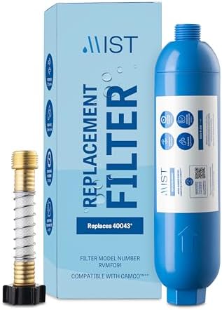 Mist 40043 Replacement for Camco RV Inline Water Filter 40043, 40013, 40041, with Flexible Hose Protector. Reduces Bad Taste, Odors, Chlorine, Lead and Sediment, 1 Pack by MistWaterAirFilters