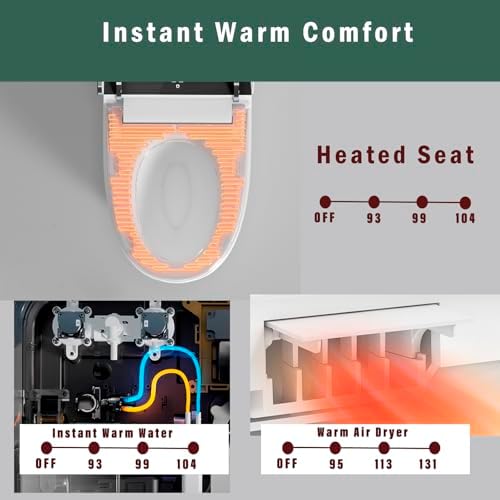 WinZo Tankless Smart Toilet With Heated Bidet Seat,Hands-Free Function, Powerful Flush 1.28 GPF, Auto Open/Close/Flush,LED Screen,White - Image 4