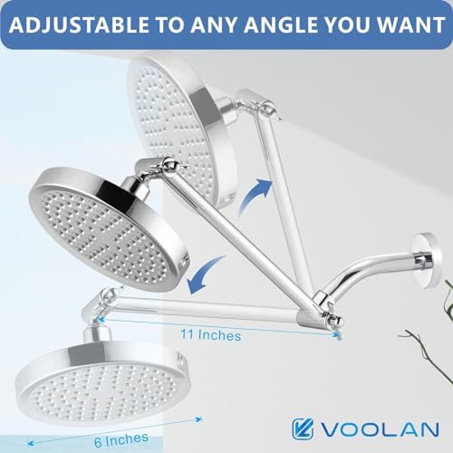 Voolan Rain Shower Head with Extension Arm - High Pressure Rainfall Showerhead - Luxury Modern Look - Comfortable Shower Experience Even at Low Water Flow (Round, Chrome) - Image 5