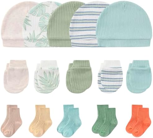MAMIMAKA Newborn Baby Boy Girl Caps Mittens Socks Set Cotton Baby Essentials Accessories (Hats+Gloves+Socks) by MAMIMAKA