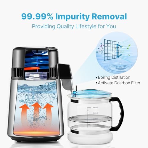 VEVOR Water Distiller, 4L/1.1 Gallon Pure Water Purifier Filter for Home Countertop, 750W Distilled Water Maker, Stainless Steel Interior Distiller Water Making Machine to Make Clean Water, Silver - Image 4