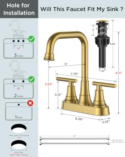 FORIOUS Centerset Brushed Gold Bathroom Faucet 4 Inch, Gold Vanity Faucet - Image 5