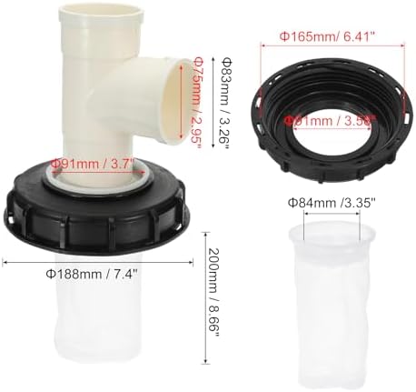 MECCANIXITY 163mm IBC Lid Filter Cover, 3-Way Plastic IBC Tote Hose Adapter 1000L Rainwater Tank Container with Washable Nylon Filter for 275 Gallon Water Tanks, Black/White - Image 2