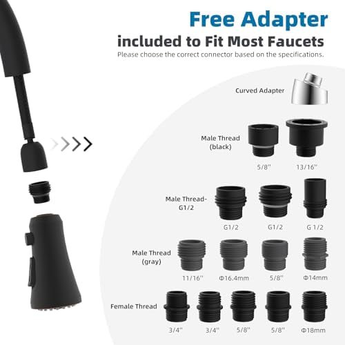 Hibbent Pull Down Kitchen Faucet Head Replacement with 15 Adapters - Image 3