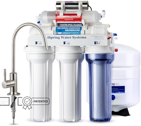 iSpring RCC7AK-UV, NSF 58&372 Certified, 7-Stage Reverse Osmosis Water Filter System with Alkaline and LED UV Filter, Patented Top-Mounted Faucet Design for Easy Installation by iSpring