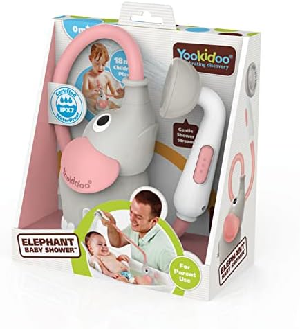 Yookidoo Baby Bath Shower Head - Elephant Water Pump and Trunk Spout Sprayer - One Handed Flow Control for Newborn Babies in Tub Or Sink (Pink) - Image 5