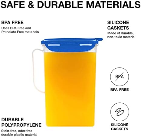 LocknLock Aqua Fridge Door Water Jug with Handle BPA Free Plastic Pitcher with Flip Top Lid Perfect for Making Teas and Juices, 2 QT, Blue (Pack of 5) - Image 6