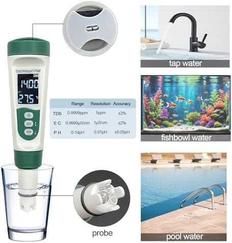 5-in-1 Water Quality Tester: Salinity, pH, TDS, EC & Temperature Meter for Aquarium, Pool, Spa, Pond and Hydroponics - Image 6