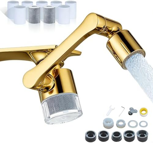 ATQ Sink Faucet Extender Aerator Reduce 99% Lead, Chlorine, 1080° Rotating 2 Modes Spray Attachment for kitchen/Bathroom/Toddlers, 9pcs Filter (Aerator1080 - Bright Gold) by RedefineQualityLife