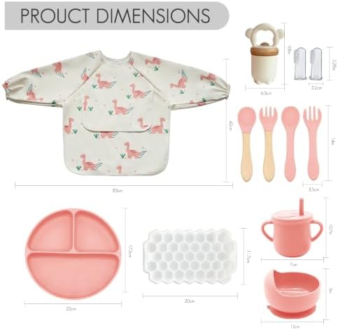 Silicone Baby Feeding Set 12PCS,Baby Led Weaning Set(Light Pink) - Image 3