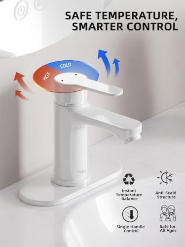 BELZ White Bathroom Faucet, Lead-Free for 1 or 3 Hole 4" Vanity Sink - Image 3