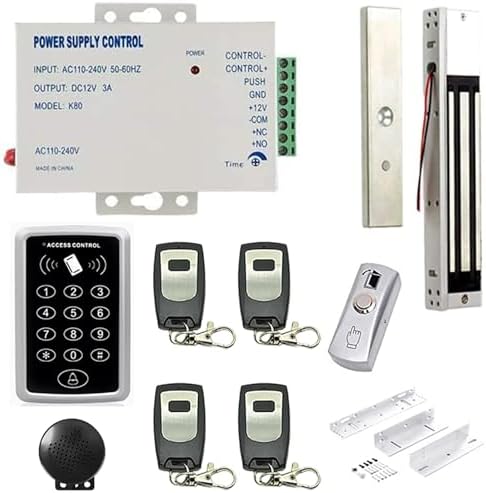 MENGQI-CONTROL Remote Control Keypad inswinging Door 600Lbs Electromagnetic Lock Kit with Bracket Access Control System 110-240V Power Supply Unit Push to Exit Button Buzzer Sounder for Visitor in by MENGQI-CONTROL