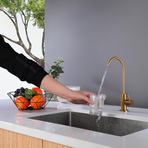 Stainless Steel Kitchen Sink Water Filter Drinking Swan Neck Tap Single Cooling Plating,Brushed Gold - Image 5
