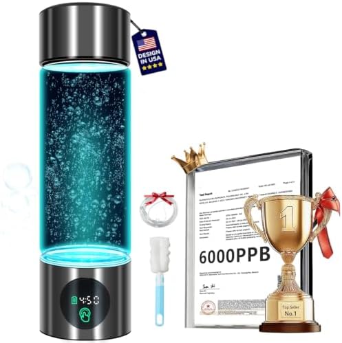 5.0 New Upgraded Hydrogen Water Bottle - Hydrogen Concentration up to 6000 PPB【Certified Hydrogen Generator】 2025 SPE/PEM Technology Odorless Double Hydrogen Content for Sports/Home/Office/Travel by Clcepore
