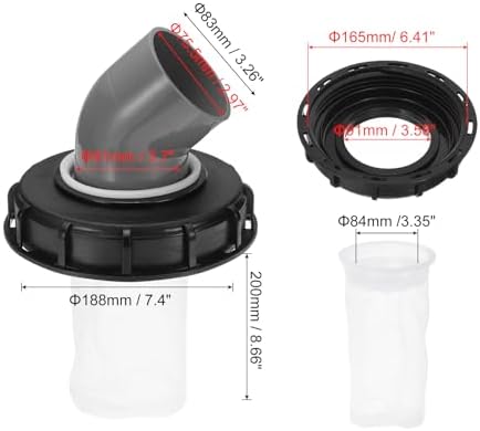 PATIKIL 45° IBC Lid Filter Cover 163mm Plastic Ton Barrel Cover with Washable Nylon Filter IBC Tote Hose Adapter IBC Tank Container for Rainwater Tank Rain Tank 1000L IBC Tank, Black Gray - Image 2