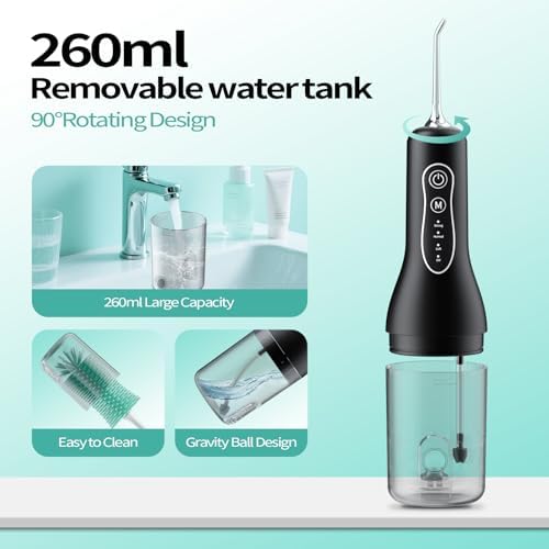 Water Flosser for Teeth Cordless: 260ML Portable Oral Irrigator with DIY Strength for Daily Oral and Braces Care, 4 Modes & 5 Jet Tips, 40-Day Battery, IPX7 Waterproof Dental Flosser for Home Travel - Image 5