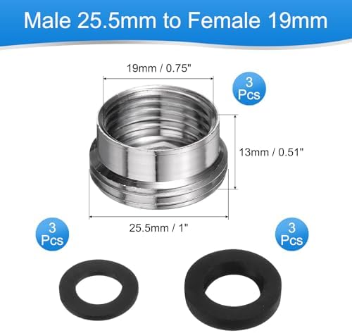 uxcell 3Pcs Faucet Adapter Kit, Male 1in to Female 0.75in Kitchen Sink Stainless Steel Tap Aerator Adapter Set to Connect Garden Hose, Water Filter, Standard Hose Diverter - Image 2