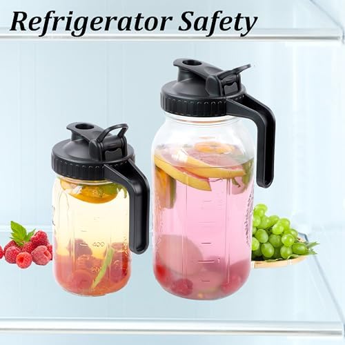 Mason Jar Pitcher With Pour Spout Lid (2 Pack) 32 Oz Wide Mouth Glass Pitcher With Handle And Flip Cap Lid 1 Quart Airtight Leak Proof Water Jugs For Iced Drinks, Iced Coffee, Milk, Lemonade - Image 4