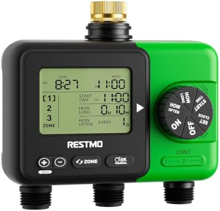 RESTMO 3-Zone Sprinkler Timer for Garden Hose with Brass Inlet by Restmo