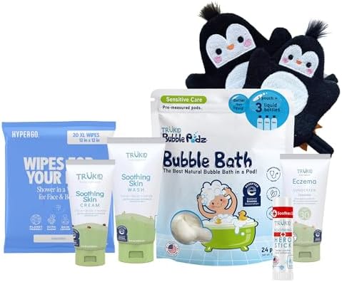 TruKid Bath Baby Essentials, Kids Skincare Set, Toddler Bubble Bath, Fragrance-Free Wash Lotion Sunscreen and Body Wipes, Baby Shower Gift Set by TruKid