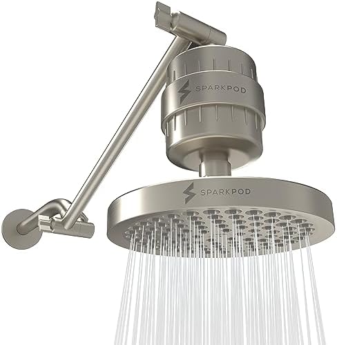 SparkPod Filtered Shower Head & 11" Shower Arm, 6" Round, Brushed Nickel by SparkPod