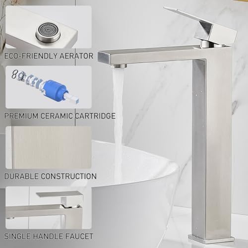 AVSIILE Vessel Sink Faucet Brushed Nickel 1 Hole Single Handle Tall Faucets - Image 3