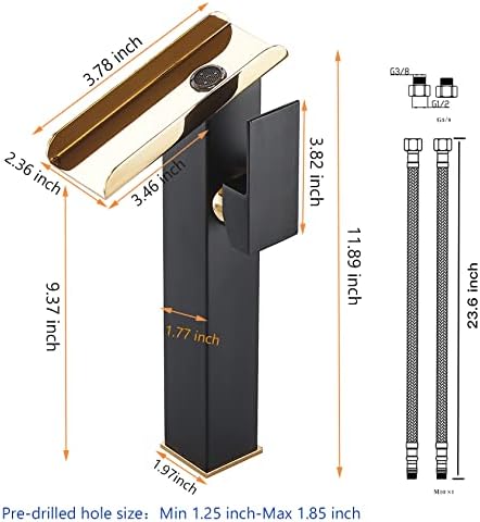 Bathroom Vessel Sink Faucet Black Gold Tall Spout Brass Waterfall Single Handle One Hole Bathroom Faucets Vanity Lavatory Bowl Sink Commercial Basin Water Supply Line Above Counter - Image 2
