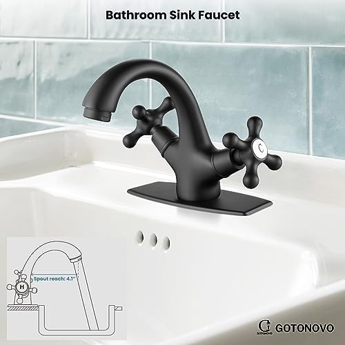 gotonovo Bathroom Sink Faucet 1 Hole Double Cross Handle, Matte Black - Image 6
