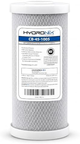 Hydronix CB-45-1005 Whole House or Commercial NSF Coconut Activated Carbon Block Water Filter, 4.5" x 10" - 5 micron by Hydronix